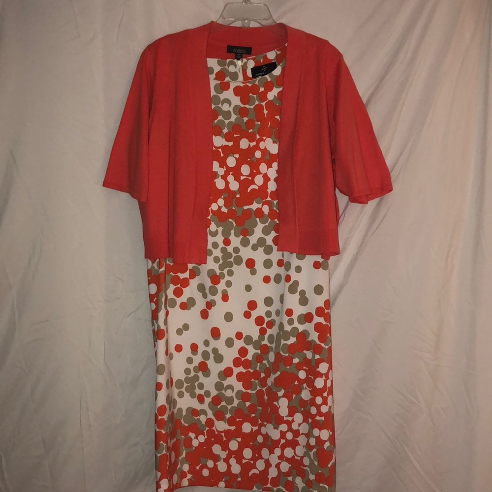 Two Piece Set: Coral/Tan Sheath Dress + Jacket